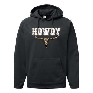 Howdy Western Country Southern Cow Skull Rodeo Bull Cow Performance Fleece Hoodie