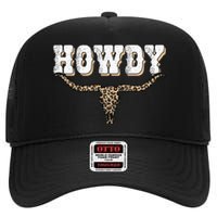 Howdy Western Country Southern Cow Skull Rodeo Bull Cow High Crown Mesh Back Trucker Hat