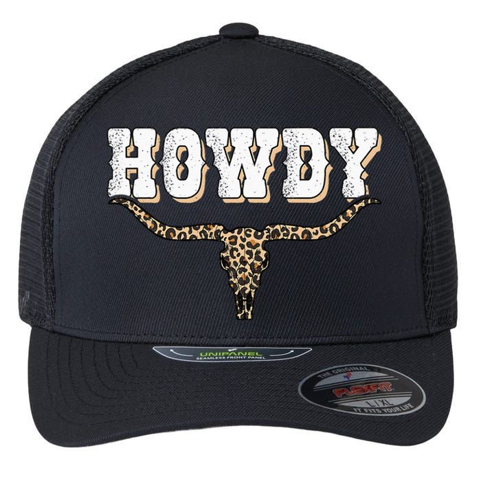 Howdy Western Country Southern Cow Skull Rodeo Bull Cow Flexfit Unipanel Trucker Cap