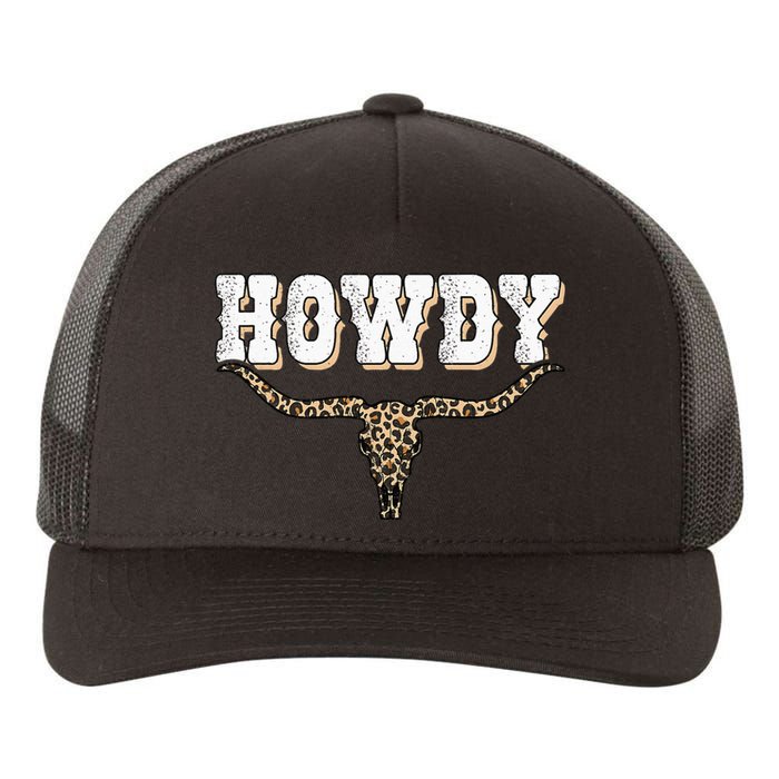 Howdy Western Country Southern Cow Skull Rodeo Bull Cow Yupoong Adult 5-Panel Trucker Hat