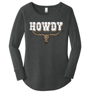 Howdy Western Country Southern Cow Skull Rodeo Bull Cow Women's Perfect Tri Tunic Long Sleeve Shirt