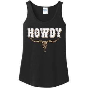 Howdy Western Country Southern Cow Skull Rodeo Bull Cow Ladies Essential Tank