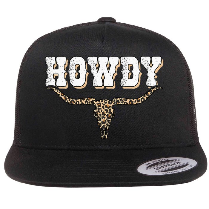 Howdy Western Country Southern Cow Skull Rodeo Bull Cow Flat Bill Trucker Hat