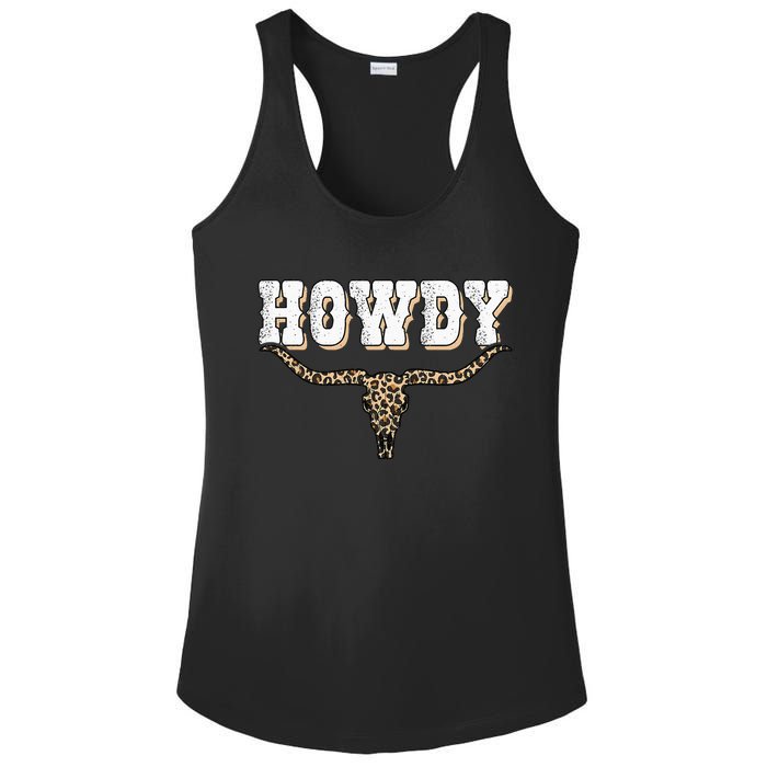 Howdy Western Country Southern Cow Skull Rodeo Bull Cow Ladies PosiCharge Competitor Racerback Tank