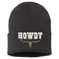 Howdy Western Country Southern Cow Skull Rodeo Bull Cow Sustainable Knit Beanie