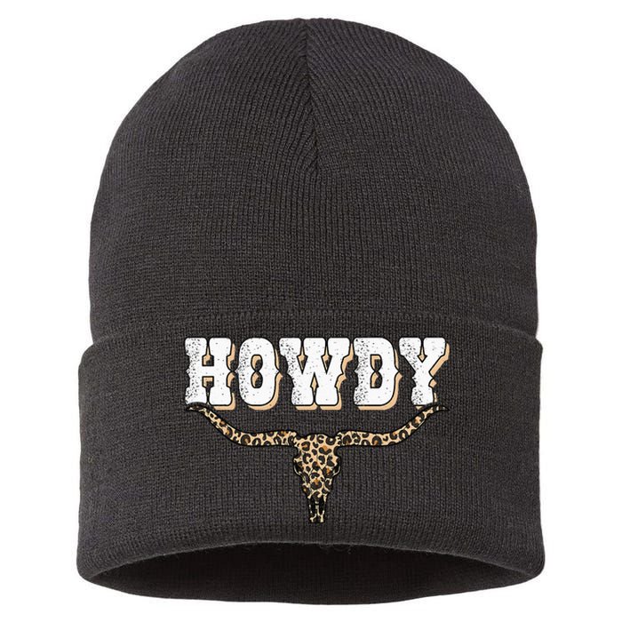 Howdy Western Country Southern Cow Skull Rodeo Bull Cow Sustainable Knit Beanie