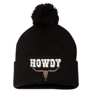 Howdy Western Country Southern Cow Skull Rodeo Bull Cow Pom Pom 12in Knit Beanie