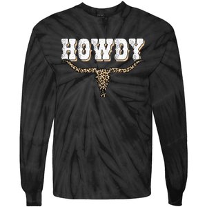 Howdy Western Country Southern Cow Skull Rodeo Bull Cow Tie-Dye Long Sleeve Shirt