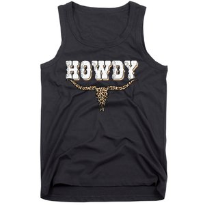 Howdy Western Country Southern Cow Skull Rodeo Bull Cow Tank Top