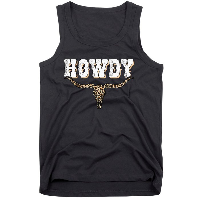 Howdy Western Country Southern Cow Skull Rodeo Bull Cow Tank Top