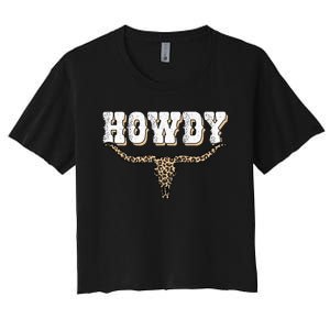 Howdy Western Country Southern Cow Skull Rodeo Bull Cow Women's Crop Top Tee