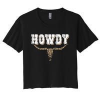 Howdy Western Country Southern Cow Skull Rodeo Bull Cow Women's Crop Top Tee