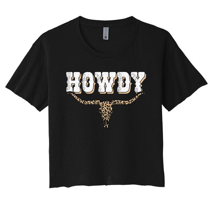 Howdy Western Country Southern Cow Skull Rodeo Bull Cow Women's Crop Top Tee