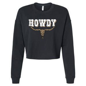 Howdy Western Country Southern Cow Skull Rodeo Bull Cow Cropped Pullover Crew