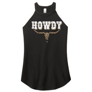 Howdy Western Country Southern Cow Skull Rodeo Bull Cow Women's Perfect Tri Rocker Tank