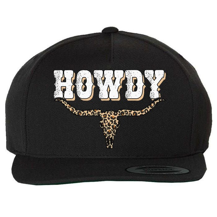 Howdy Western Country Southern Cow Skull Rodeo Bull Cow Wool Snapback Cap