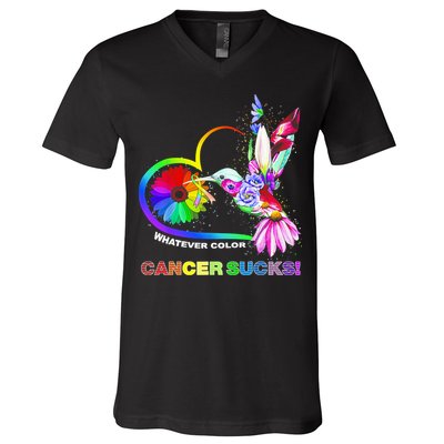 Hummingbird Whatever Color Cancer Sucks Fight Cancer Ribbons V-Neck T-Shirt