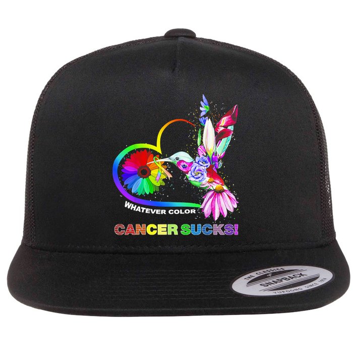 Hummingbird Whatever Color Cancer Sucks Fight Cancer Ribbons Flatbill Hat