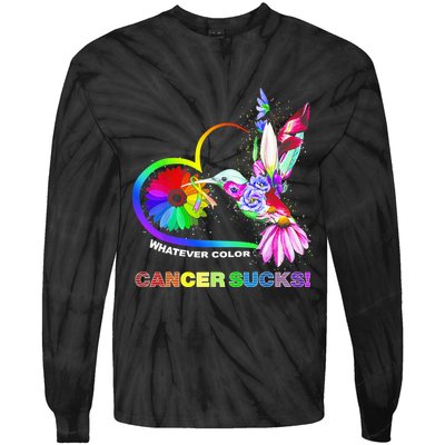 Hummingbird Whatever Color Cancer Sucks Fight Cancer Ribbons Tie-Dye Long Sleeve Shirt