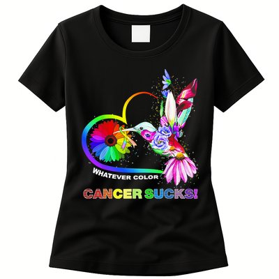 Hummingbird Whatever Color Cancer Sucks Fight Cancer Ribbons Womens T-Shirt