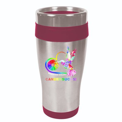 Hummingbird Whatever Color Cancer Sucks Fight Cancer Ribbons 16oz Travel Tumbler