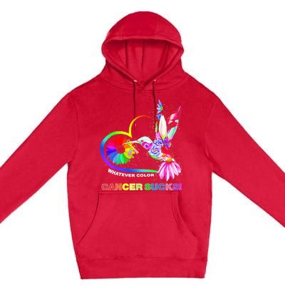 Hummingbird Whatever Color Cancer Sucks Fight Cancer Ribbons Premium Pullover Hoodie