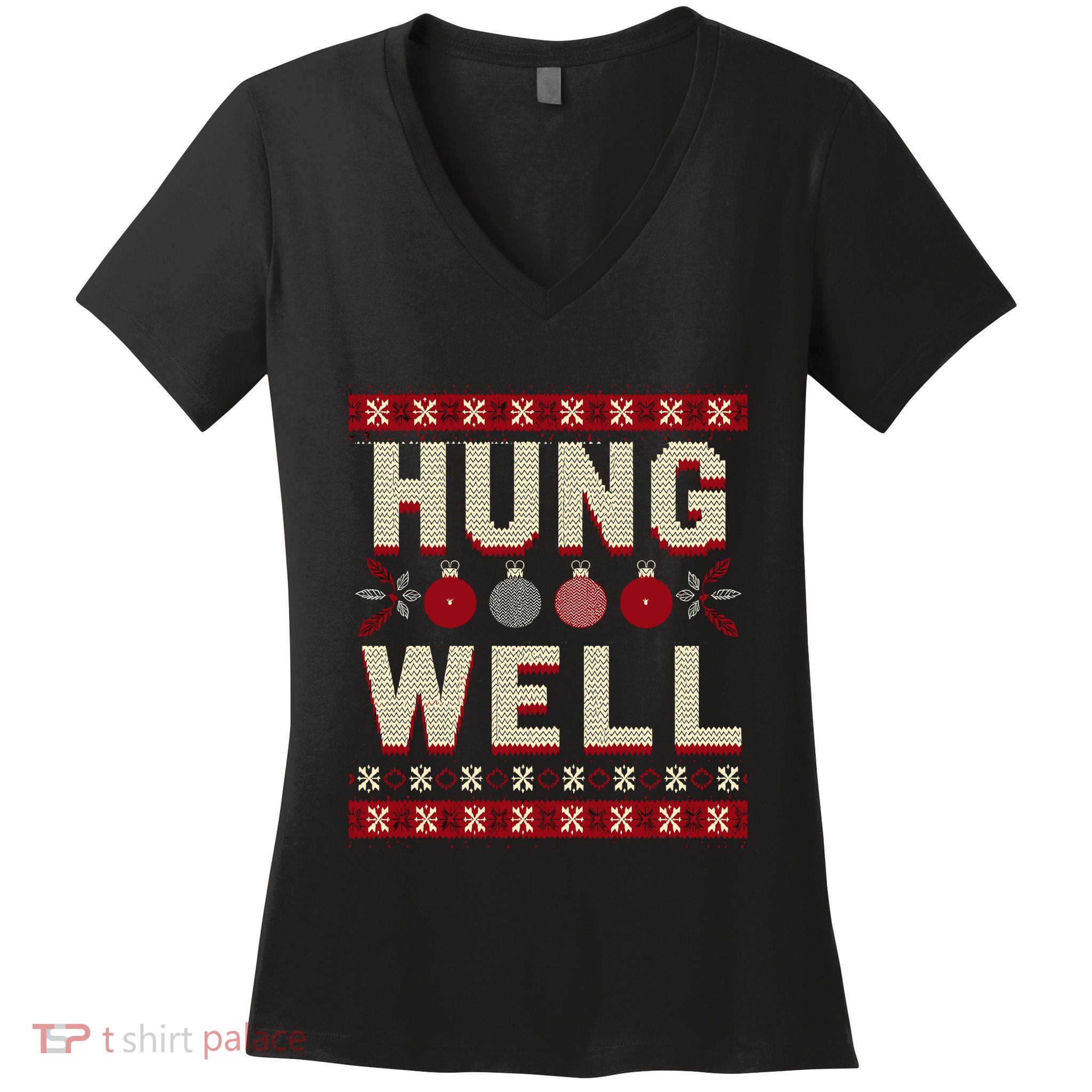 Hung Well Christmas Stocking RaunchyS Hung Well Women's V-Neck T-Shirt