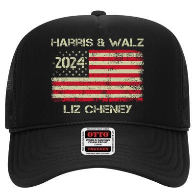 Harris Walz Cheney 2024 Thank You Liz Democracy Election High Crown Mesh Back Trucker Hat