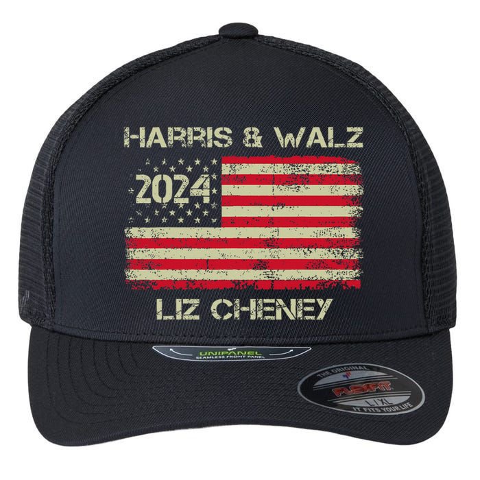 Harris Walz Cheney 2024 Thank You Liz Democracy Election Flexfit Unipanel Trucker Cap