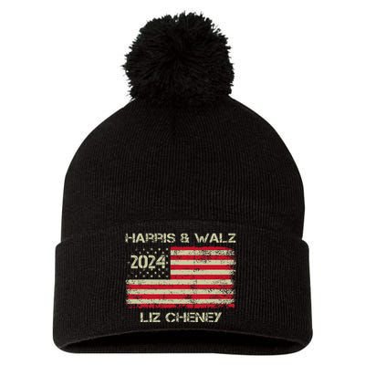 Harris Walz Cheney 2024 Thank You Liz Democracy Election Pom Pom 12in Knit Beanie