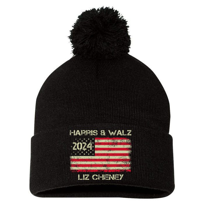 Harris Walz Cheney 2024 Thank You Liz Democracy Election Pom Pom 12in Knit Beanie