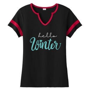 Hello Winter Cute Holiday Ladies Halftime Notch Neck Tee