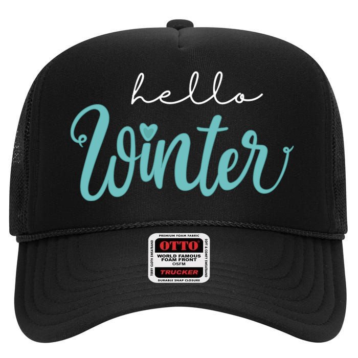 Hello Winter Cute Holiday High Crown Mesh Back Trucker Hat