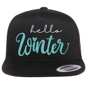 Hello Winter Cute Holiday Flat Bill Trucker Hat