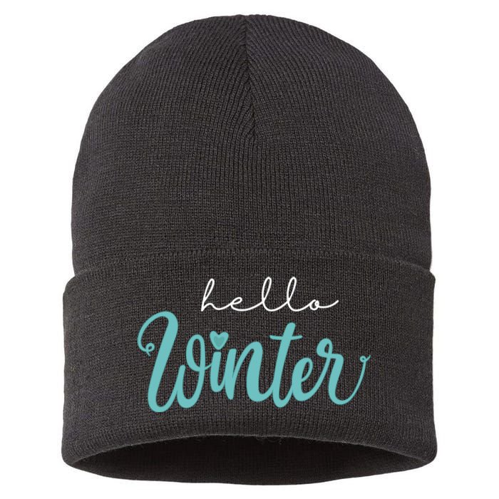 Hello Winter Cute Holiday Sustainable Knit Beanie