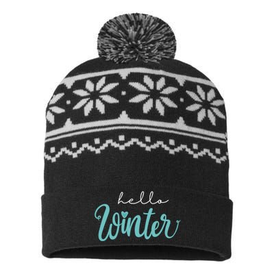 Hello Winter Cute Holiday USA-Made Snowflake Beanie