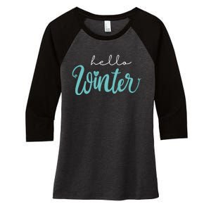 Hello Winter Cute Holiday Women's Tri-Blend 3/4-Sleeve Raglan Shirt