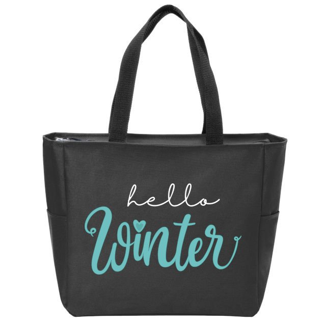 Hello Winter Cute Holiday Zip Tote Bag