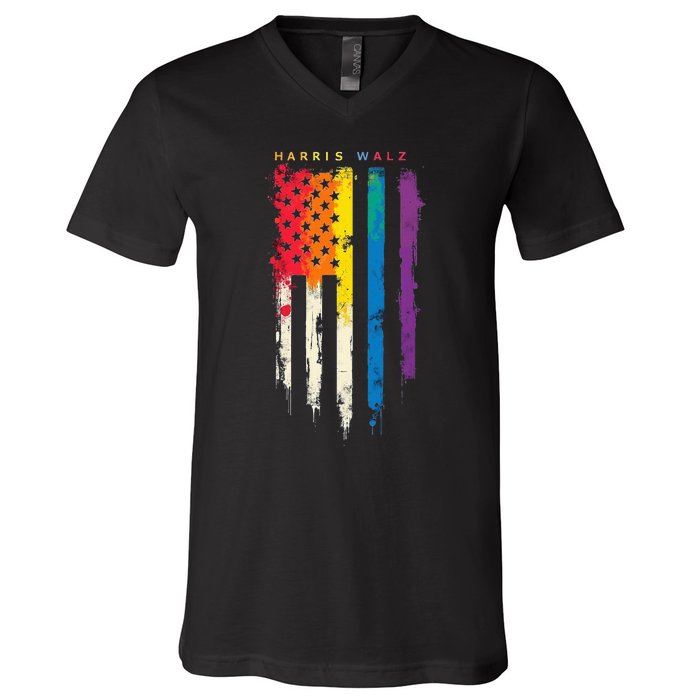 Harris Walz Colorful Streak V-Neck T-Shirt