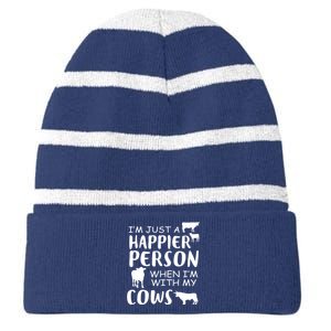 Happy With Cows Striped Beanie with Solid Band