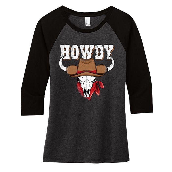 Howdy Western Country Cowgirl Cowboy Texas Rodeo Women's Tri-Blend 3/4-Sleeve Raglan Shirt