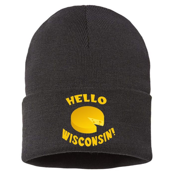 Hello Wisconsin Cheese funny food lover Sustainable Knit Beanie