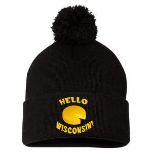 Hello Wisconsin Cheese funny food lover Pom Pom 12in Knit Beanie