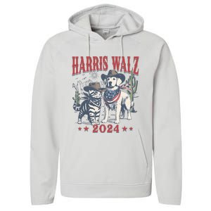 Harris Walz Cowboy This Childless Cat Dog Lady Kamala Performance Fleece Hoodie