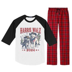 Harris Walz Cowboy This Childless Cat Dog Lady Kamala Raglan Sleeve Pajama Set