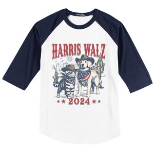 Harris Walz Cowboy This Childless Cat Dog Lady Kamala Baseball Sleeve Shirt