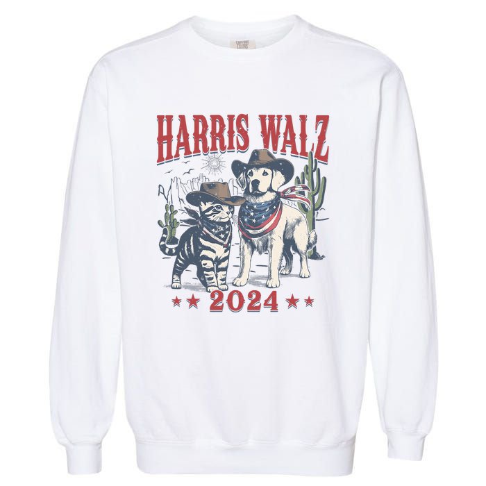 Harris Walz Cowboy This Childless Cat Dog Lady Kamala Garment-Dyed Sweatshirt