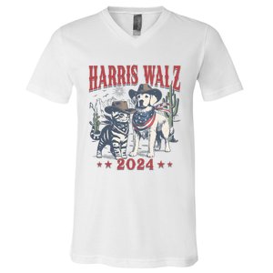 Harris Walz Cowboy This Childless Cat Dog Lady Kamala V-Neck T-Shirt