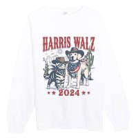 Harris Walz Cowboy This Childless Cat Dog Lady Kamala Premium Crewneck Sweatshirt