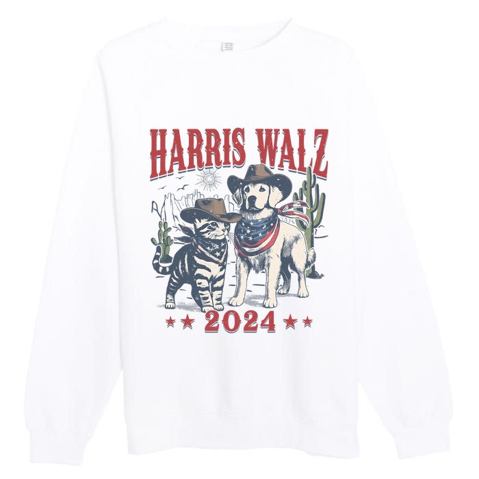 Harris Walz Cowboy This Childless Cat Dog Lady Kamala Premium Crewneck Sweatshirt